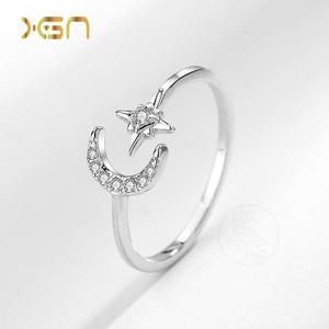 -New concept S925 sterling silver star and moon ring female