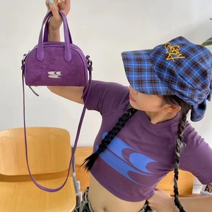 韩版小众简约紫色mini波士顿包包女2023新款手提包学生单肩斜挎包