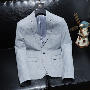YCL 小众设计感男装 春秋季新款后中开衩便服单西男西装灰色外套