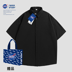 NASA官方潮牌2024夏季短袖衬衫情侣新款透气衬衣印花免烫工装上衣