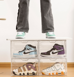 鞋盒透明收纳盒侧开加厚磁吸鞋子收纳神器防氧化省空间硬塑料鞋柜