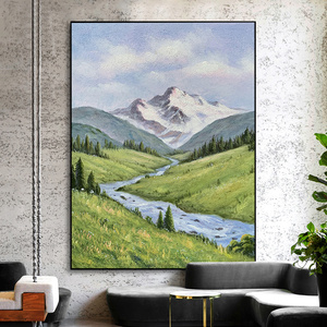 手绘油画《春意小溪》现代简约客厅装饰画玄关抽象山水风景原创