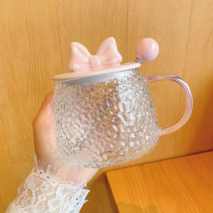 可爱创意马克杯带盖勺耐热玻璃水杯女生家用杯子办公室咖啡早餐杯