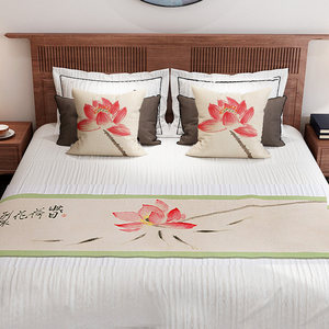 新品床尾垫床尾巾装饰床旗民宿中式家用床盖简约酒店现代专用床上
