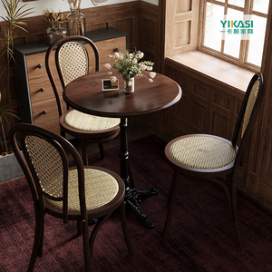 咖啡厅桌椅实木美式复古主题西餐厅椅子奶茶店网红甜品烘焙店桌子