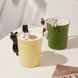 简约陶瓷小猫手绘马克杯子咖啡水杯早餐牛奶杯情侣杯家用可爱萌物