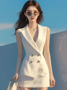 夏装搭配一整套干练气质女装高端职业小香风白色西装马甲短裙套装