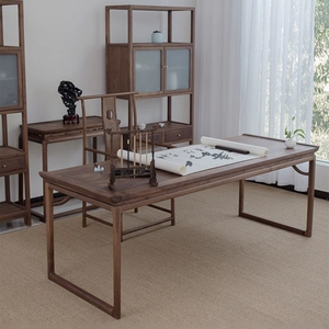 新中式实木书桌椅禅意书法桌画案现代简约老榆木家用写字台电脑桌