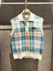 AF4949法国鳄鱼LACOSTE女装春夏时尚休闲撞色格纹polo领马夹背心