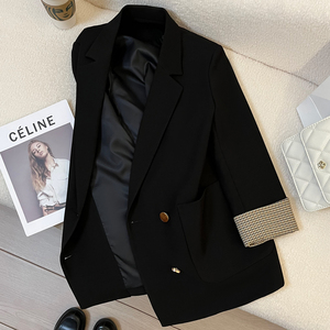 2024年春季新款黑色金属扣西装外套女韩版袖口拼接设计感通勤西服