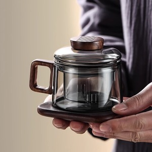 茶杯玻璃泡茶杯迷你墩墩杯办公室喝水杯家用木把茶水分离花茶杯