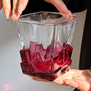 轻奢高档玫红冰块杯玻璃杯小众设计高级感喝水杯威士忌酒杯洋酒杯