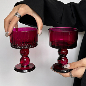 复古玫红色法式高脚杯中古香槟杯装饰酒杯玻璃杯葡萄酒杯威士忌杯