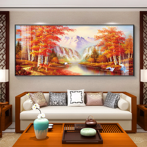 大树装饰画现代简约客厅沙发背景墙挂画枫叶黄金满地风景油画壁画