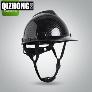 麒众碳纤维花纹头盔工地国标ABS黑色安全帽领导监理头帽印字定制