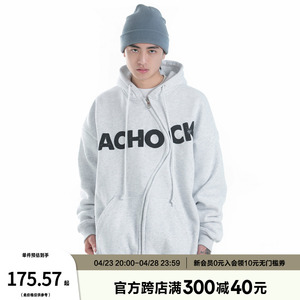 【Achock官方店】 国潮个性S拉链发泡印花加绒卫衣开衫连帽外套