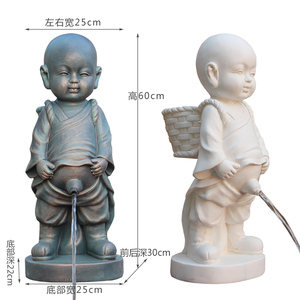 中式可爱小男孩尿尿喷泉禅意小和尚雕塑男女童阳台花园人物喷水