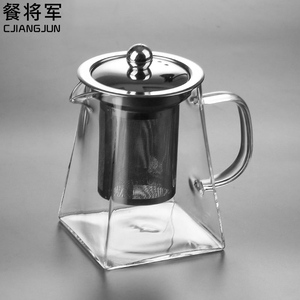 玻璃茶壶家用过滤泡茶器耐高温花茶壶单壶功夫茶具套装四方煮茶壶