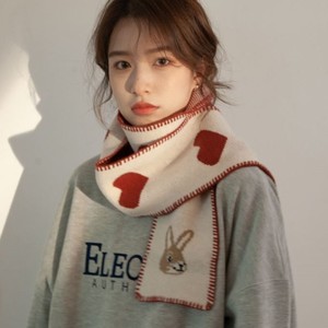 韩版设计感爱心兔子毛线围巾女冬季长版学院风保暖羊毛针织围脖潮
