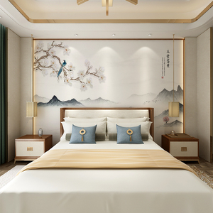 新中式花鸟壁纸电视背景墙纸现代简约客厅沙发壁纸酒店餐厅墙布