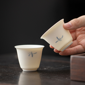 釉中彩手绘兰花陶瓷品茗杯羊脂玉白瓷功夫茶具茶杯主人杯单杯家用