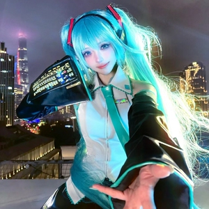 动漫万用毛娘造型1米长直发斜刘海cosplay二次元初音未来蓝色彩色