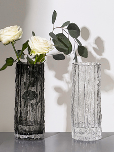 日本MUJIE极冻冰川花瓶玻璃透明插花玫瑰鲜花客厅餐桌摆件