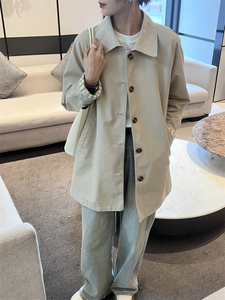 MeiLi魅丽女孩5111韩版时尚中长款polo领格子翻边袖气质风衣外套
