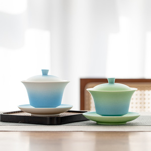 瓷邻只此青绿陶瓷三才盖碗家用办公室创意泡茶碗日式泡茶器敬茶碗