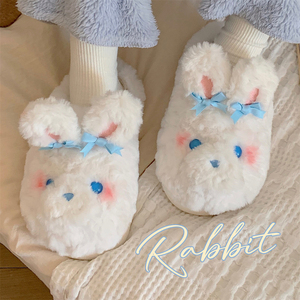 细细条女冬季可爱小兔子包头棉拖鞋防滑保暖室内家居软底月子棉鞋