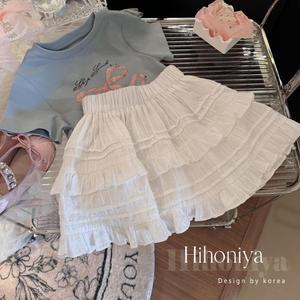 女童甜美风白色半身裙子2024夏季洋气宝宝蛋糕裙韩版儿童短裙套装