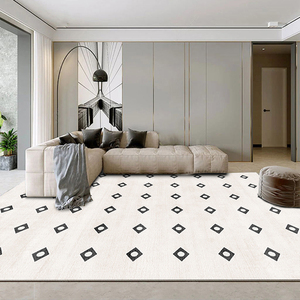 黑石公寓皮革地毯客厅PVC可擦免洗法式奶油风极简棋盘格子PU地垫