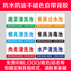 亚克力4D管理餐具蔬菜肉类饭店食堂清洗池贴牌标签厨房水池分类标识定做一清二洗三消毒标识牌