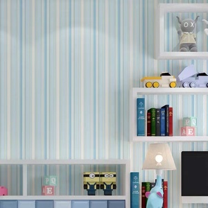 蓝色地中海竖条纹墙纸现代简约男孩女孩儿童房间卧室专用壁纸安装