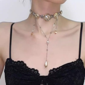「雅典娜」钛钢项链拼接珍珠流苏辣妹金色复古choker小众设计高级