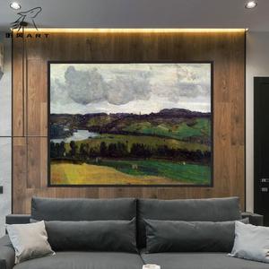 柯罗世界名画横版电表箱放牛树林湖畔美式湖景秋景挂装饰画油画