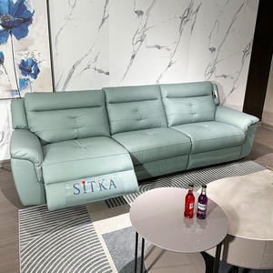 索菲尼头层牛皮真皮沙发2024新款简约现代客厅电动多功能直排沙发