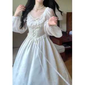 温柔很仙收腰气质仙女公主裙2024春装新款连衣裙白色高级裙子长裙