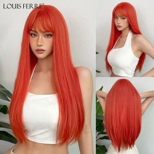 LOUIS FERRE Long Straight Orange Synthetic Wigs for Women Na