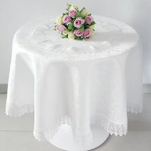 白色水溶花边蕾丝家用布艺欧式高档带转盘圆形餐桌布阳台小圆桌布