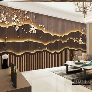 新中式墙布古筝教室房间装饰中国风木删画墙纸古典电视背景墙壁纸