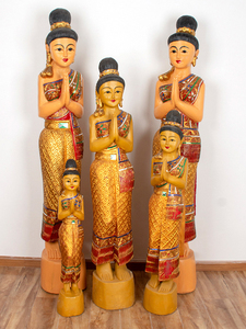 泰国迎宾门童东南亚风格餐厅泰式侍女人物木雕装饰品佛像落地摆件