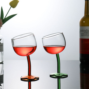 创意玻璃高021古脚杯歪头红酒中香槟杯杯可花朵高级感爱高颜值小