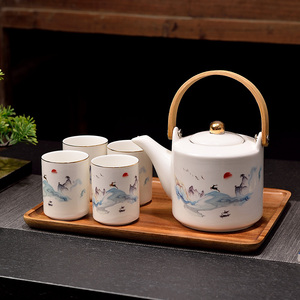 羊脂玉瓷手彩绘提梁壶陶瓷花茶红茶普洱泡茶壶餐厅家用冷水凉水壶