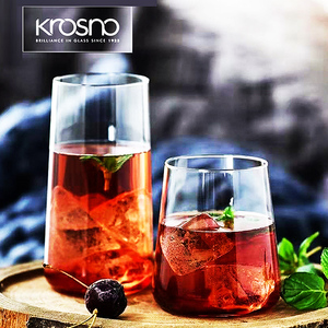 Krosno水晶玻璃薄底果汁杯耐热水杯长饮嗨棒杯莫吉托鸡尾酒杯