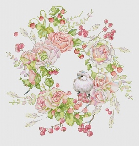 QS十字绣自配无针无印花套件 20851-小鸟玫瑰花环