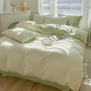 床笠款全棉纯棉10纯色床上四件套0床单被套罩三件套小清新可水洗