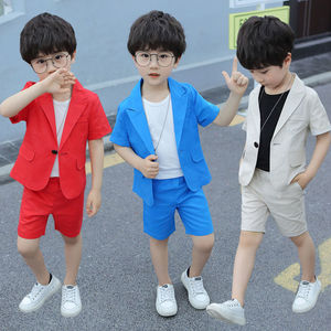 童装夏季男童短袖西装套装男孩主持人儿童礼服小孩六一表演服棉麻