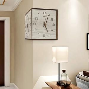 双面挂钟客厅拐角钟表家用现代简约大气静音实木时钟装饰两面挂表