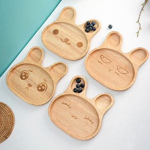 创意日式餐具木质可爱兔早餐盘卡通水果木盘橡胶木儿童餐盘